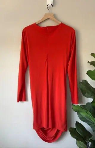 ZARA  Orange Long Sleeve Ruched Dress Solid Zipper Back Zip Up Lined Polyester L