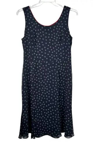 Studio I Navy Red Trim Rockabilly Tea Length Sleeveless Chiffon Dress 14 Pinup