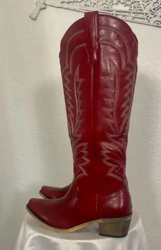 NIB REDTOP Flame Stitched Western Burgundy Red Cowboy Cowgirl Boots US 8.5