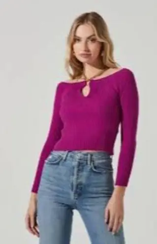 ASTR The Label Philippa Chain Strap Stretchy Sweater Fuchsia Ribbed Chain Sz M Size M