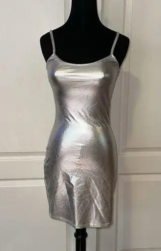 VINTAGE SILVER FOIL CAMI MINI DRESS HOLIDAY NYE
