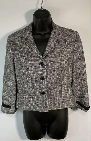 Cynthia Howie Women's Black Tweed Crop Silk Button Blazer Jacket Size Petite 4P