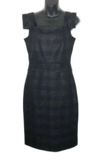 Club Monaco Black & Silver Metallic Sheath Dress Size 4 Square neckline Tailored