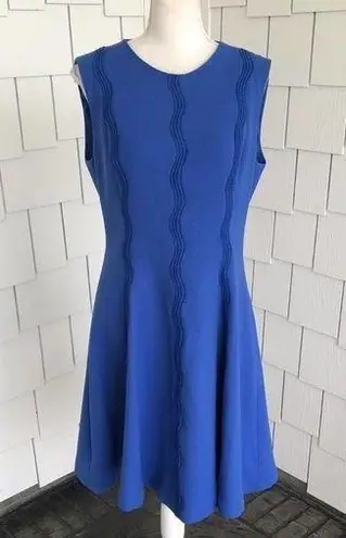 Lela Rose Women's Cobalt Blue Wave Lace Trim Sleeveless Fit & Flare Dress sz 10