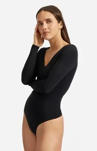 Everlane  The Long-Sleeve V-Neck Thong Bodysuit Black NWT Size‎ Small