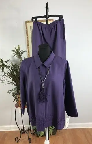 Alfred Dunner Skirt Suit 2 Pc Set Women’s 16/14 Purple 3/4 Sleeve Button Up Y2K
