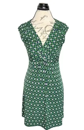 Kiara Womens Dress Size Small Short Sleeve Green Geometric Knot Mini Stretch