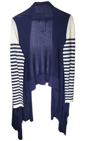 BCBGMAXAZRIA  Open Front Draped Cardigan Silk/Cashmere Blend in Navy and Cream