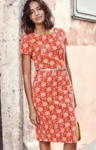 Boden Phoebe Jersey Knit Dress in Orange & Blue Floral Daisy Print Size 6 Petite