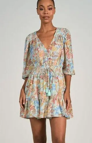 Elan Melrose Fit & Flare Mini Dress Womens Sz M 3/4 Sleeve Vacation Tropical