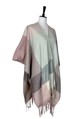 Woolrich Cozy Blanket Scarf Wrap Open Front Cream Pink Plaid Women One Size