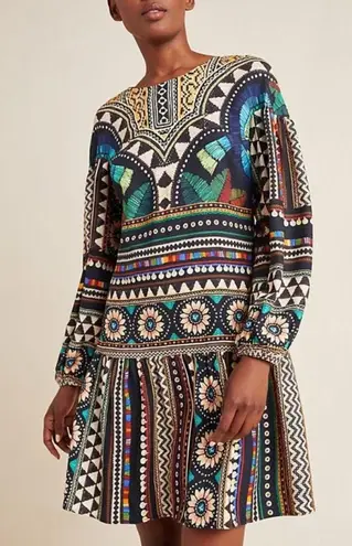 Farm Rio for Anthropologie Carlotta abstract patterned long-sleeve dress XS