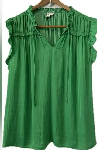 Joie Shirt Green Ruffle Flutter Sleeveless Silk Blouse Plus Size 1X