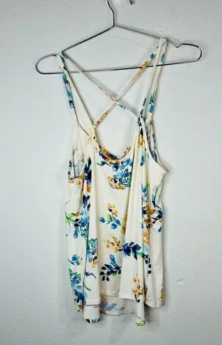 PaperMoon Floral Print Strappy Tank Top Large Crisscross Back Summer Blouse