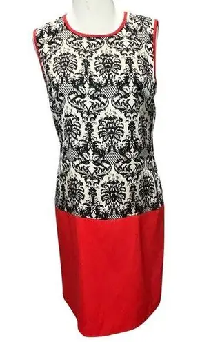 THML Shift Dress S Black Fleur De Lis Red Colorblock Sleeveless Moulin Rouge