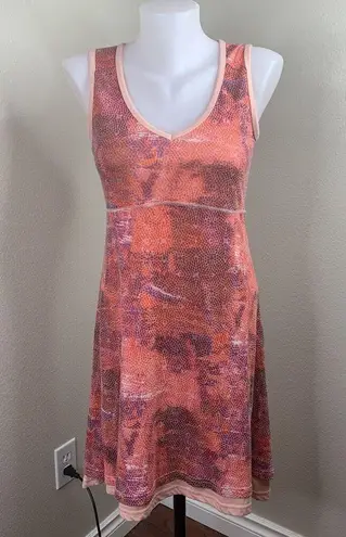 Marmot Womens Sz S Larissa Dress V Neck Sleeveless Pink Tie Dye Print Activewear