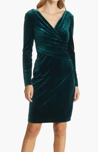 Eliza J Surplice V-Neck Long Sleeve Velvet Ruched Sheath Dress (size 6)