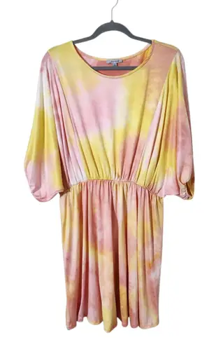 White Birch Boho Mini Dress Size Large Yellow and Pink Dyed Look Dress