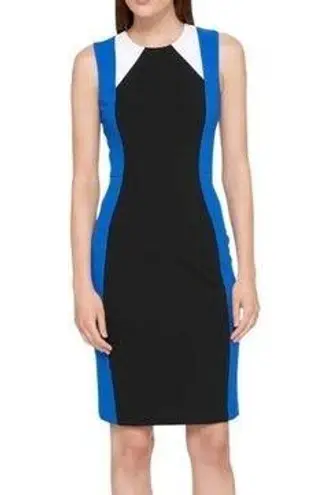 Tommy Hilfiger  Dress Size 8 Blue Black Color Block Sheath Crepe Scuba Stretch