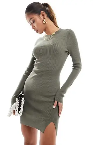 white christmas dresses Hollister Dark Gray Jersey Long Sleeve Scoop Neck Fit & Flare Sweater Dress  Sz L main image 1