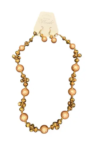 NWT Hush Beaded Necklace and Earrings Jewelry Gift Set Brown Gold Orange