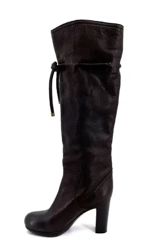 See By Chloe Tall Brown Leather Boots Wool Lined High Heeled Pebbled Size 37.5