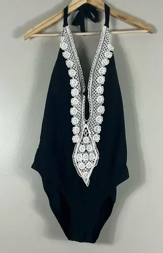 Mossimo NWT Black Crochet Lace One Piece Open Back Swimsuit Size XL