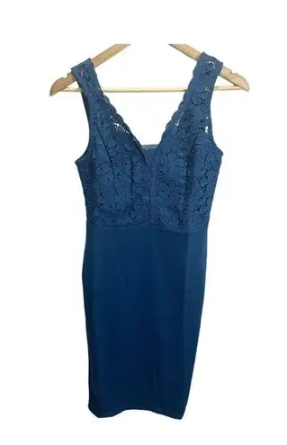 Grace Karin  Women Sleeveless Deep V Neck Cocktail Pencil Dress Lace Blue S