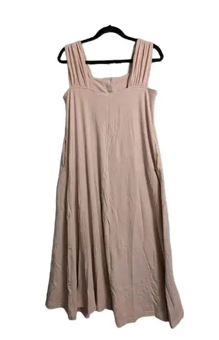 Nap Loungewear Beige Sleeveless Square Neck Button Front Pockets Midi Dress S Tan