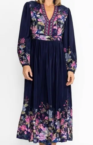 Johnny Was Embroidered jewled VALERIA SILK MAXI DRESS NWT