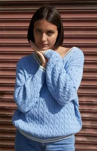 John Galt Blue Cable Knit Sweater