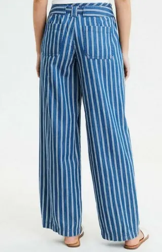 American Eagle  Women's Blue White Striped Wide Leg Paperbag‎ Pants Sz 8 NWOT