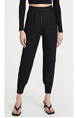 Aje Pants Womens 10 Black Tapered Jogger Chaise Button Fly Front High Rise