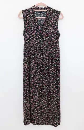 Erika Y2K Women Dress Size PS Black Floral Button Front Dark Cottage Prairie 90s