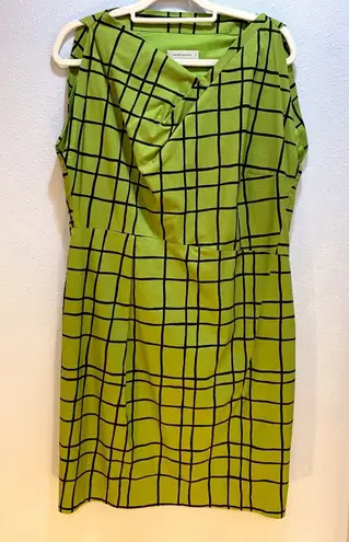 René Lezard Green Black Windowpane Check Sheath Dress Size 44 Career AS IS Green