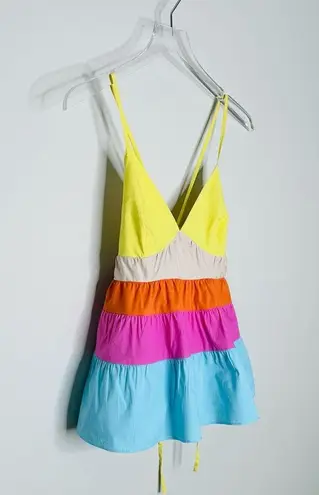 STAUD Olympia Tiered Cami Halter Colorblock Cotton Tank Top Shirt Blouse Size S