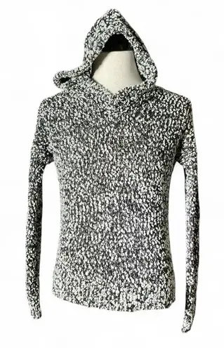 Hollister Black White Speckled Knit Hoodie Sweater Pullover XS