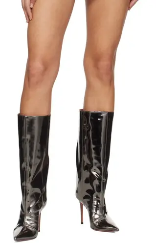 Amina Muaddi NEW Fiona 95mm Patent Leather Boots