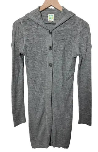 Title Nine 100% Wool Knit 3 Button Front Hooded Cardigan Sweater Loose Knit Gray