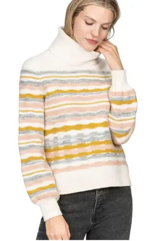 LILLA P Merino Wool Striped Turtleneck Sweater Sz Medium White
