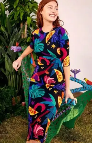 Farm Rio Mystic Jungle Midi Knit 3/4 Sleeve Dress New with Tag W1022 Sz M
