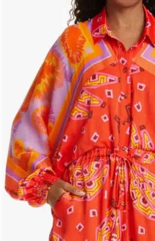 Farm Rio ππ Red Tiki Bananas Scarf Sleeve Romper ~ Tie Dye Cashew Small S NWT