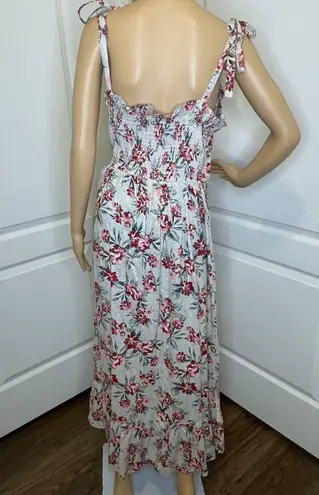 Angie NWT  Printed High Low Floral Maxi Dress Ruffle Hem Blue Cream Red Large