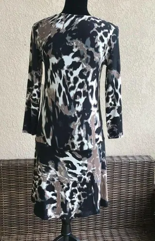 Kensie  Womens Dress Size XS Black Brown Off White Abstract Animal Print NEW