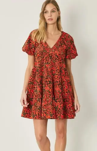 Entro Boutique fall floral puff sleeve v-neck flowy tiered dress