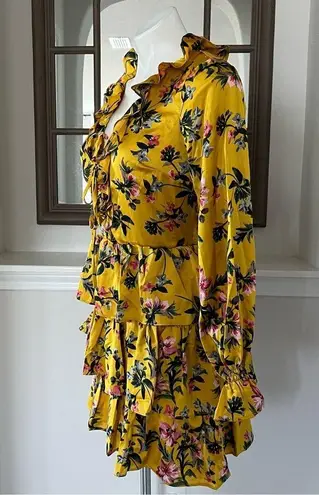 Avec Les Filles Tiered Satin Ruffle Dress, Multi Yellow Gold Size 6 Retail $158