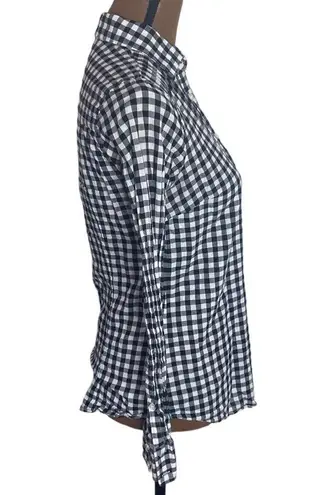 J Crew factory dickered gingham classic button down shirt black and white sz XS