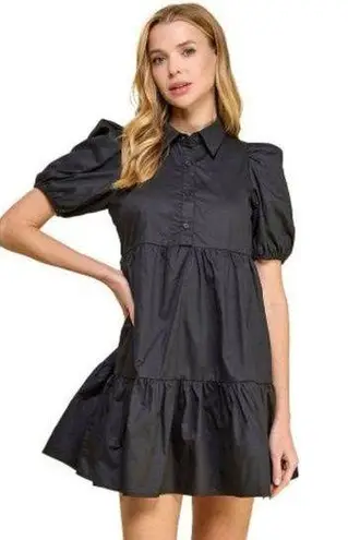 TCEC Black Cotton “Trish” Dress W/ Puff Sleeves