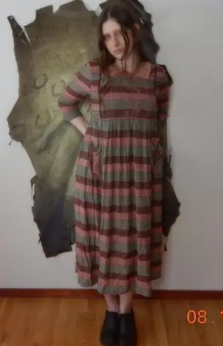 April Cornell Peach Plaid Babydoll Maxi Dress Size XS