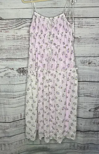 In The Beginnings Cottage Core Lavender Floral Tiered Dress Tea Party Med Purple